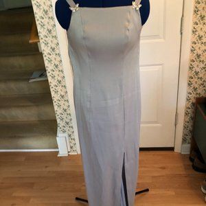 Silver/Gray Gown with Rhinestone Shoulder Decorations, Side Front Slit